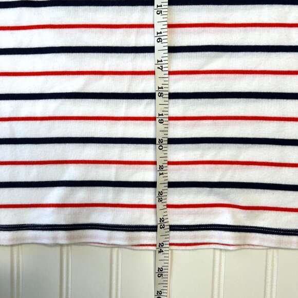 St. John's Bay Women M‎ Boatneck Tee 100% Cotton White Red Navy Striped Nautical - Picture 3 of 7